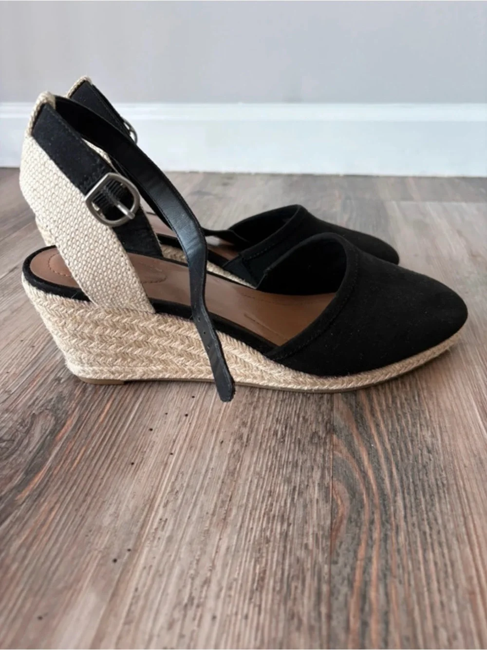 Style & Co. Black Espadrille Closed-Toe Ankle-Strap Wedges